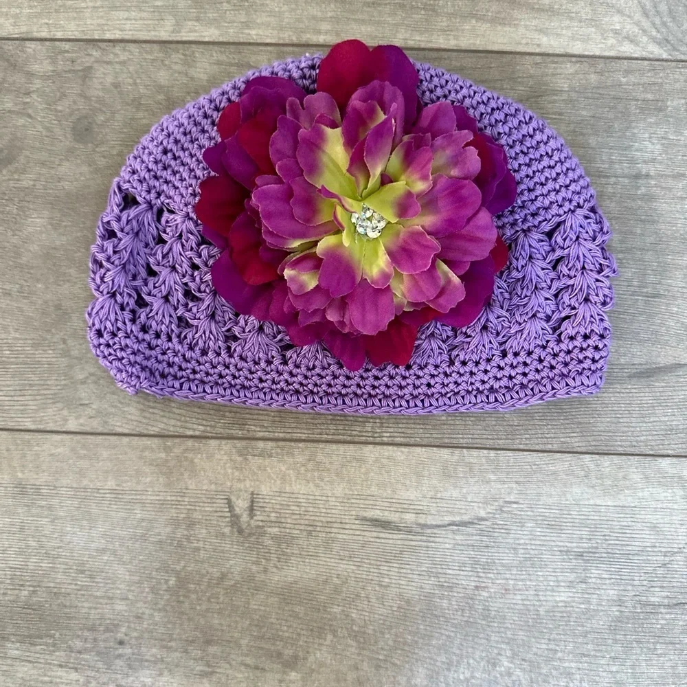 Hand crochet stretch 3-12 months baby girl boho floral hat